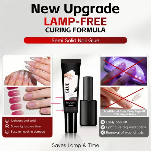 2 Sets Quick Drying 10g Semi Solid Nail Glue with 10ml Remover for Press On Nails Tips No Need for UV Lamp Long Lasting Fake Acrylic Nails Glue Gel