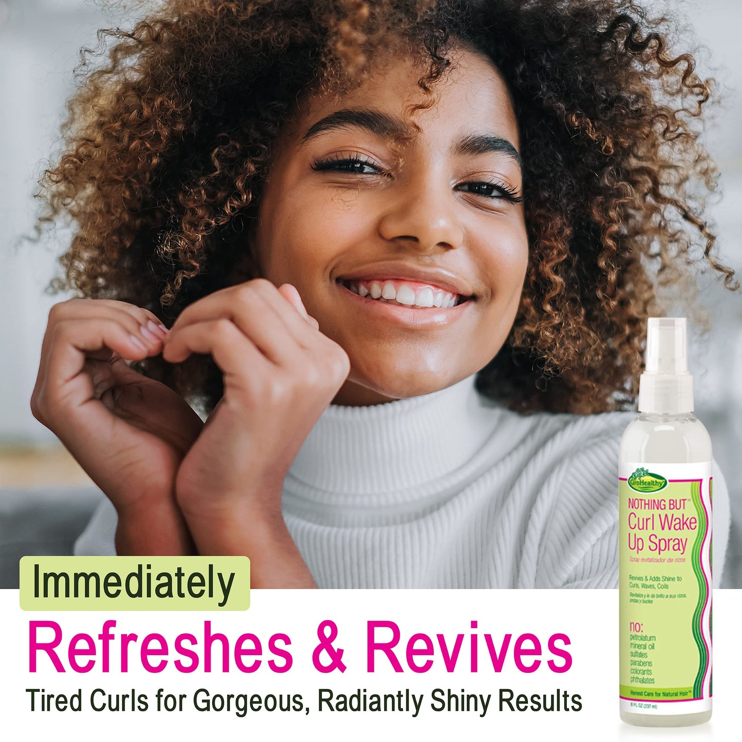 NOTHING BUT Curl Wake Up Spray - Sulfate-Free Defining, Refresher Spray for Hair Detangles, Conditions, and Adds Shine for All Types of Natural, Healthy, Curly Hairs - 8 oz