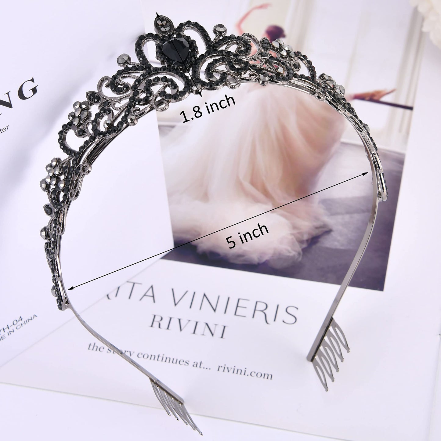 Black Tiaras and Crowns for Women, Crystal Queen Birthday Party Headband Princess Fairy Tiara Women's Decorations Gifts Bride Bridal Wedding Prom Crown