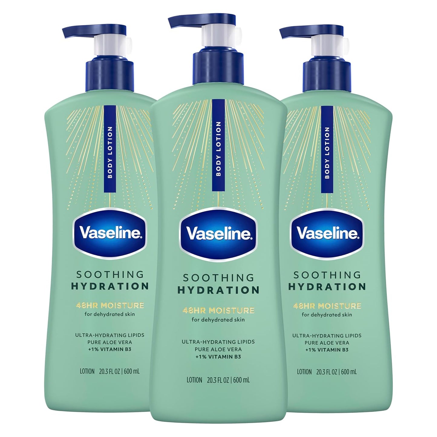 Vaseline Intensive Care Body Lotion - Ultra-Hydrating Formula with Aloe Vera | 20.3 oz, Pack of 3