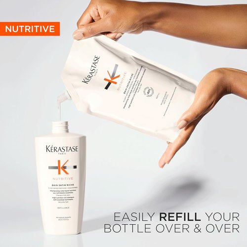 Kerastase Nutritive Bain Satin Riche Shampoo - Revitalizes Very Dry Hair, Restores Shine | 16.9 Fl Oz