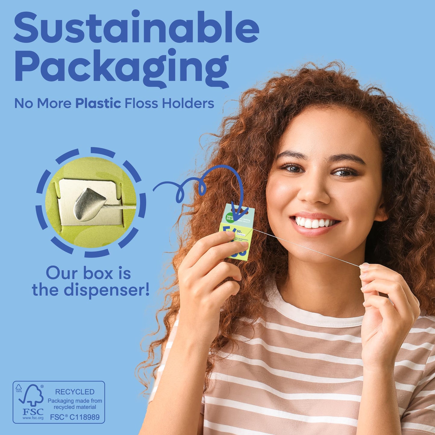 Vegan Bamboo Silk Floss - Pure Plastic Free Woven Dental Floss Thread | Zero Waste Eco-Friendly Oral Care | Natural PFA Free String for Adults & Kids Tight Teeth | Soft Easy Glide - Mint 55yds