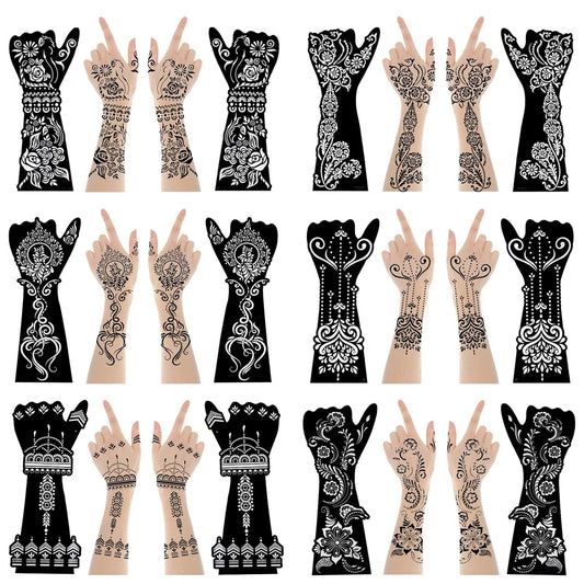 Xmasir 12 Large Sheets Henna Tattoo Stencil Kit for Hand Forearm Body Paint, Indian Arabian Temporary Tattoo Templates for Women Girls (S9)