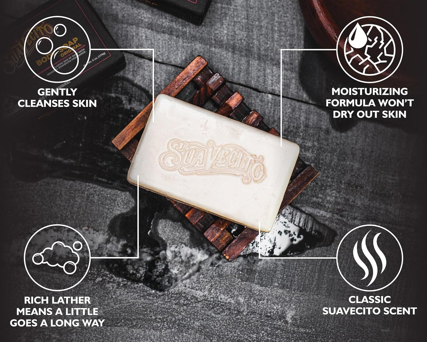Suavecito Body & Hand Soap Bars - Moisturizing Formula with Masculine Original Fragrance | 6 oz, 6 Pack