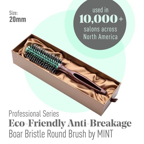 MINT Eco-Friendly Boar Bristle Round Brush - Durable Blowout Styling for All Hair Types | 20 mm Ceramic Handle