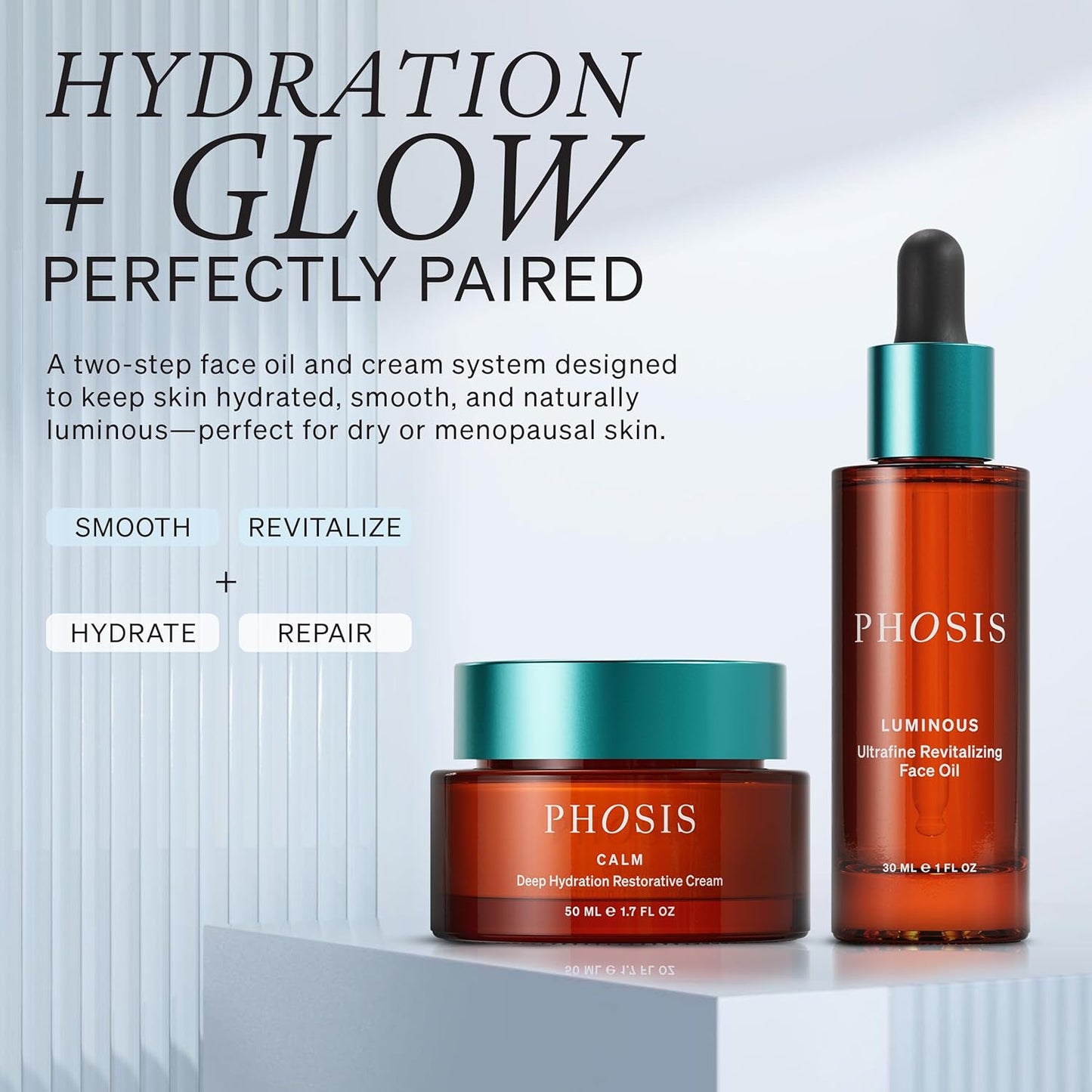 Skiennix Revitalizing Face Oil & Luminous Calm Deep Hydration Cream Set - Moisturizer Duo for Dry, Sensitive & Menopausal Skin - 1.7 fl oz + 1.0 fl oz