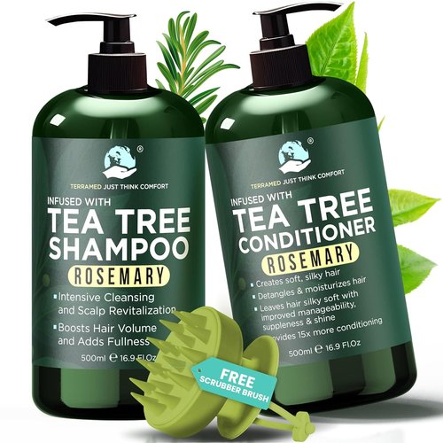 Regine Switzerland Rosemary Shampoo & Conditioner Set - Scalp Relief & Hair Growth | Sulfate-Free, Soothes Dry Scalp + Free Scalp Brush | 16.9 fl oz
