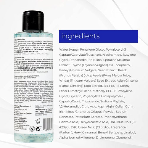 LULLAGE Micellar Water Makeup Remover – Cleanser with Niacinamide, Spirulina & Glacier Water Solution for All Skin Types | Removes Waterproof Makeup | 6.8 Fl Oz