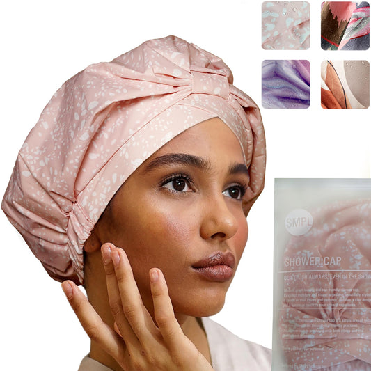 Reusable Shower Cap for Women Reusable Waterproof – Leakproof, Nonslip Hair Cap for Shower w/Comfy Flexiband – Soft, Breathable, Durable Shower Caps by SMPL OBJECTS (Blush)
