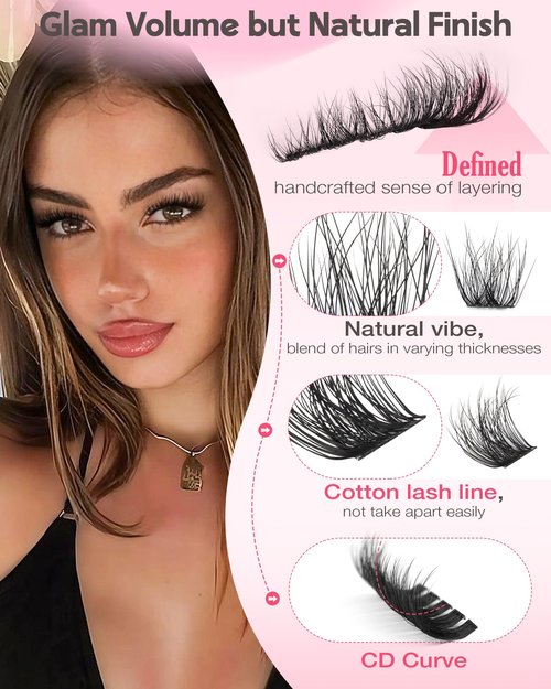 Goddvenus Wispy Lash Clusters Natural Eyelashes Cluster Fluffy Lashes Clusters CD Curl Cluster Eyelash Extensions DIY Individual Lashes Extension (10-16mm 132pcs)