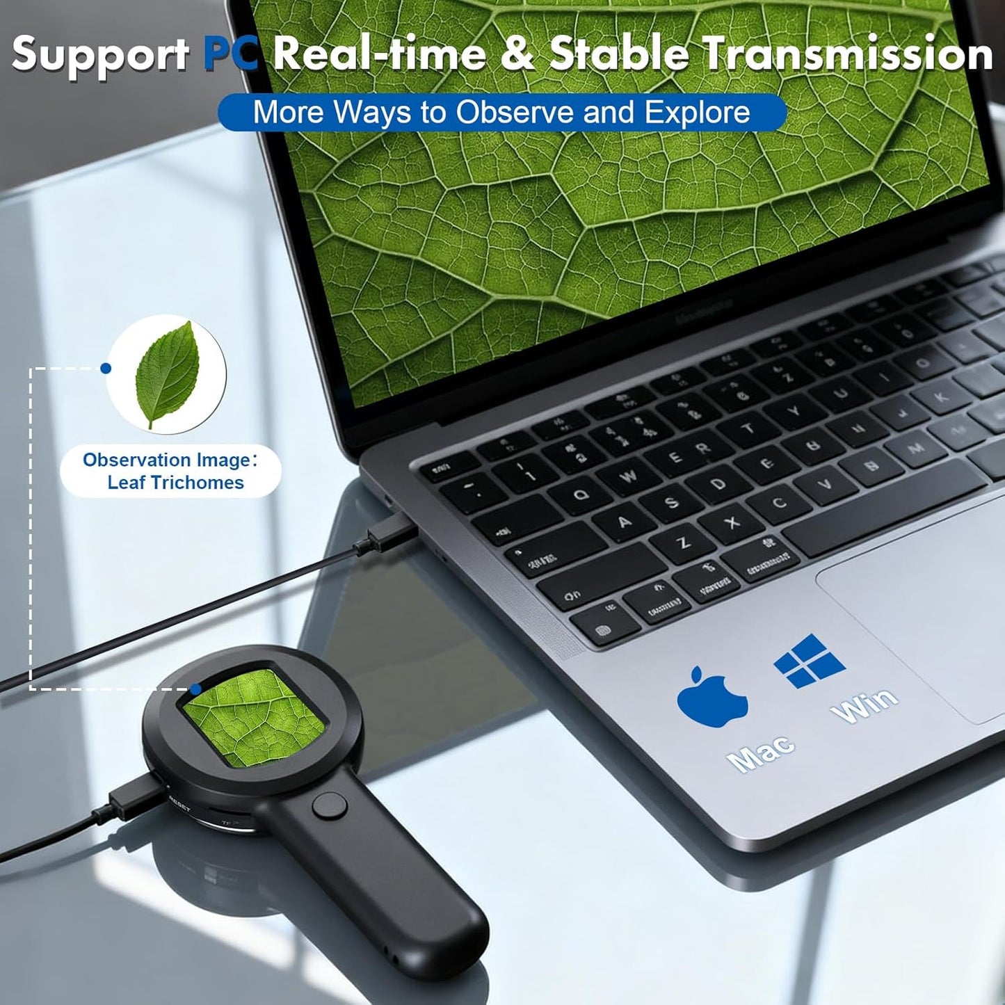 Digital Handheld Microscope for Kids Adults - OPAITA 100x Mini Coin Magnifier with Light Portable Jewelers Loupe with 2" Screen - USB Microscope Compatible with Windows, Mac OS