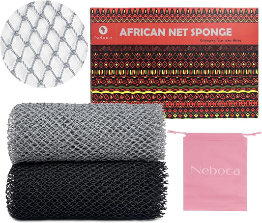 Skiennix African Exfoliating Net Sponge - Authentic Afro Body Scrub Cloth for Shower | Gray & Black