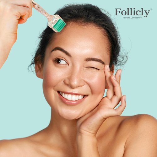Follicly Derma Roller – Professional Microneedling Tool for Hair, Skin & Face – 192 Authentic Titanium Microneedles – Premium At Home Beauty Care – Includes Free Protective Storage Case