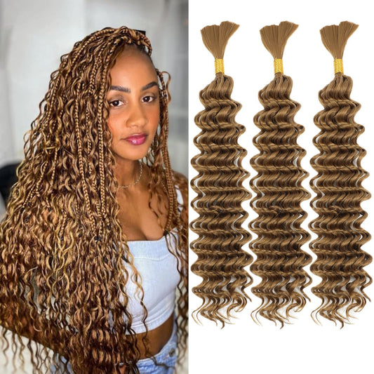 18 Inch Deep Wave Braiding Hair (1Pack-2Bundles) Water Wave Braiding Hair For Bohemian Knotless Boho Braids Wet and Wave, Bulk Synthesis Braiding Hair For Micro Braids Curly Deep Bulk