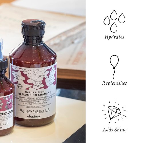 Davines Naturaltech Replumping Shampoo - Moisturizing Formula for Fine Hair with Plum Phytoceuticals | 8.45 Fl Oz