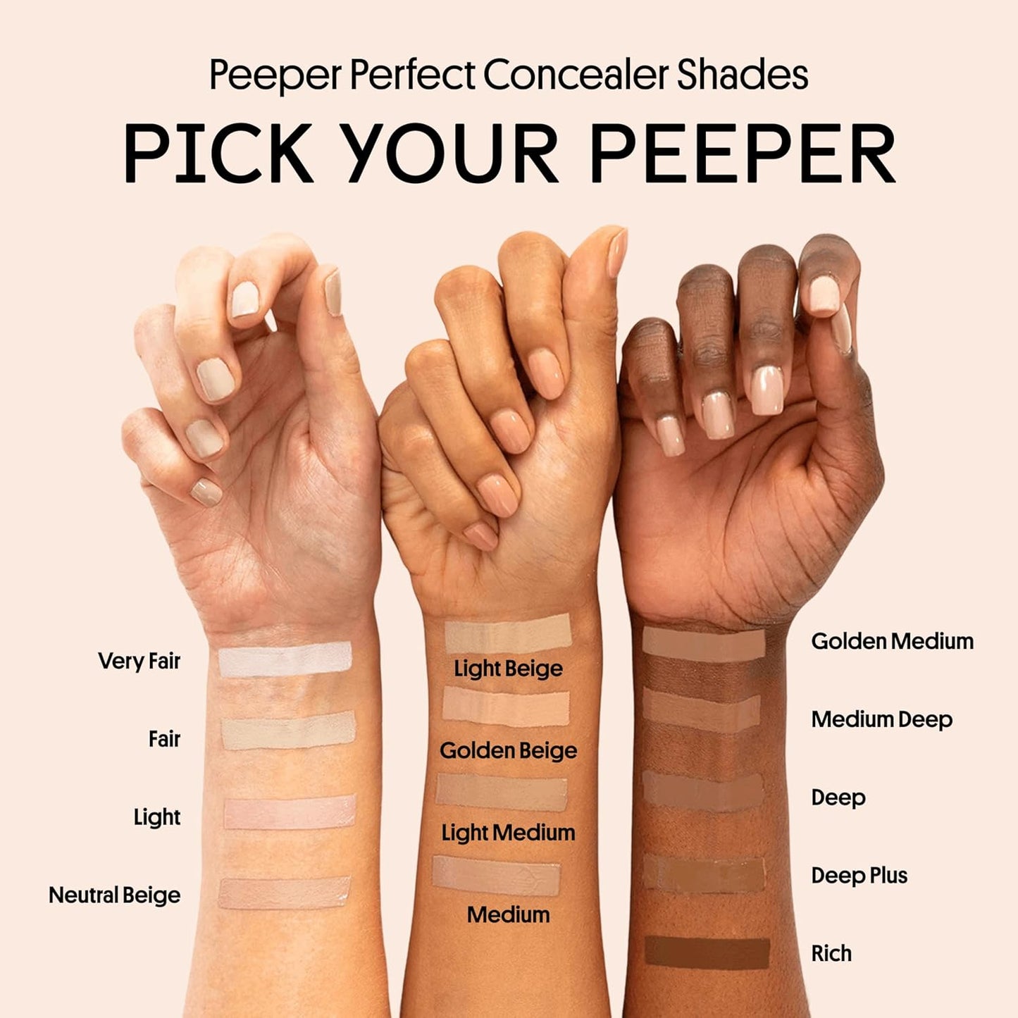 Winky Lux Peeper Perfect Under Eye Concealer - Full Coverage Makeup & Eye Brightener with Collagen, Hyaluronic Acid & Vitamin E (Very Fair)