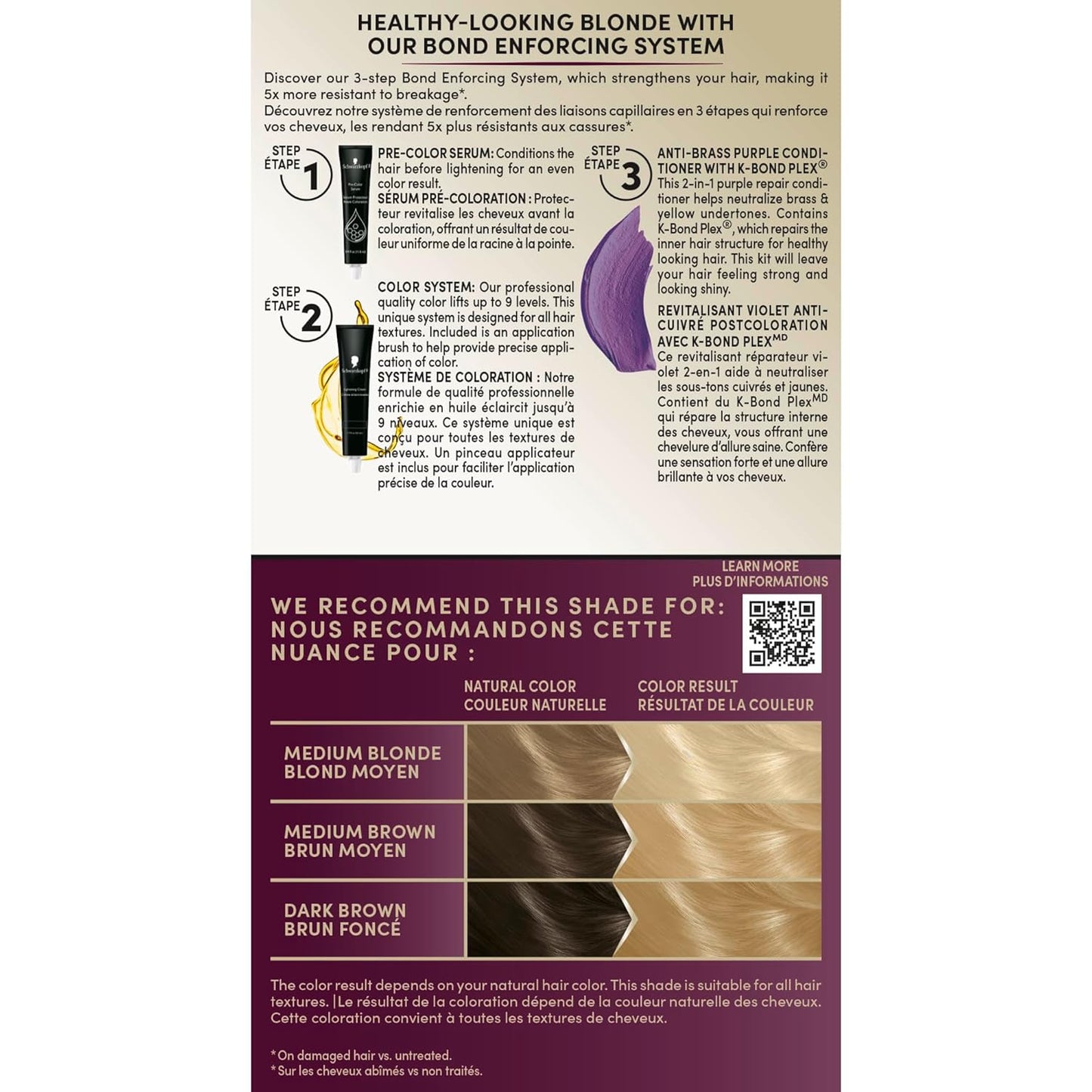 Schwarzkopf Keratin Blonde Hair Dye - 001 High Lift Platinum | Professional Permanent Color with Bond Enforcing System & Purple Conditioner
