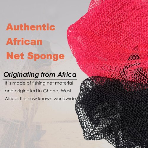 Authentic African Net Sponge - Exfoliating Body Scrub with Knots | Pink & Black Afro Bath Cloth