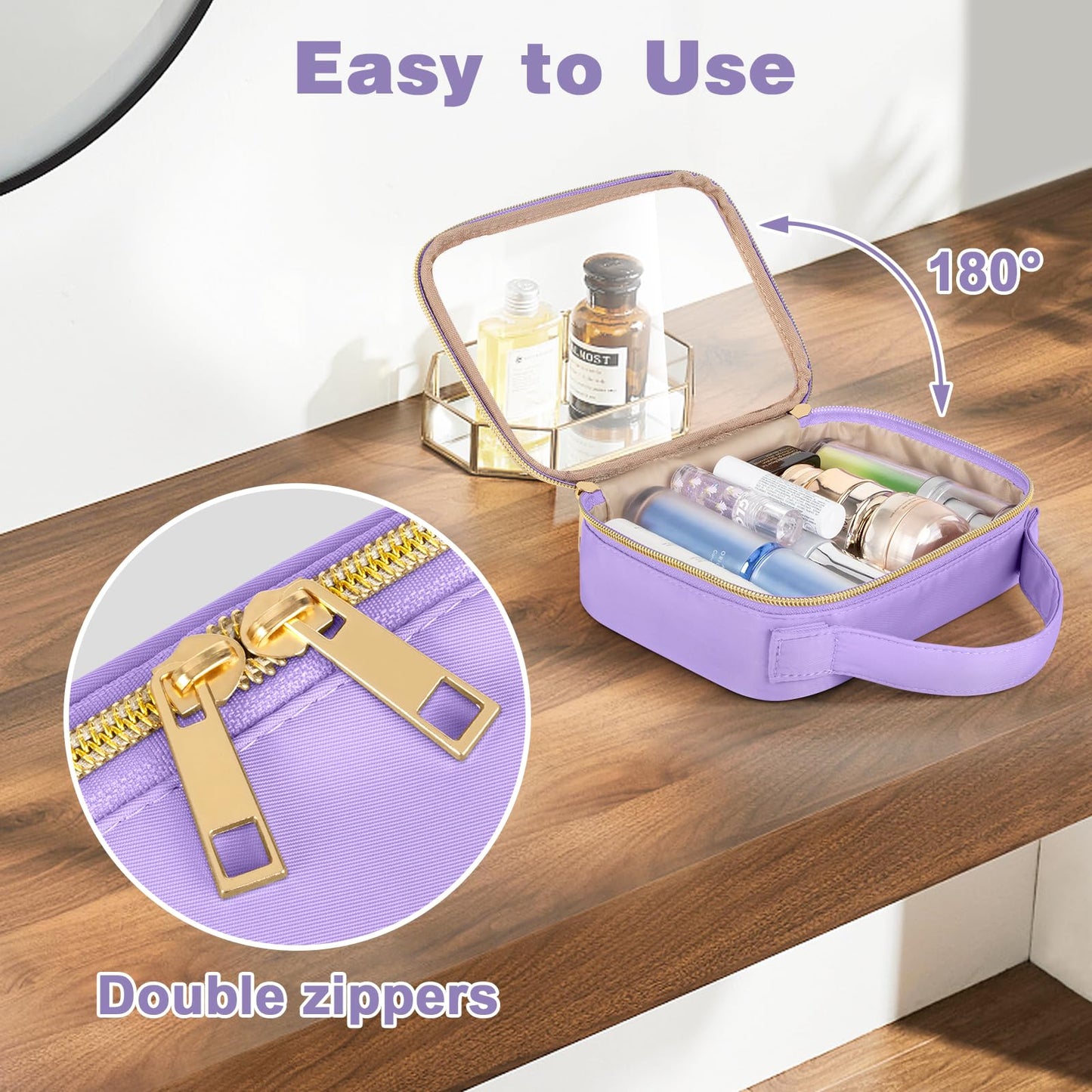 Wedama TSA Approved Toiletry Bag, 2 Pack Clear Makeup Bags with Handles, Quart Size PVC Clear Cosmetic Bags for Women and Men, Carry on Airport Airline Compliant Bag, Purple