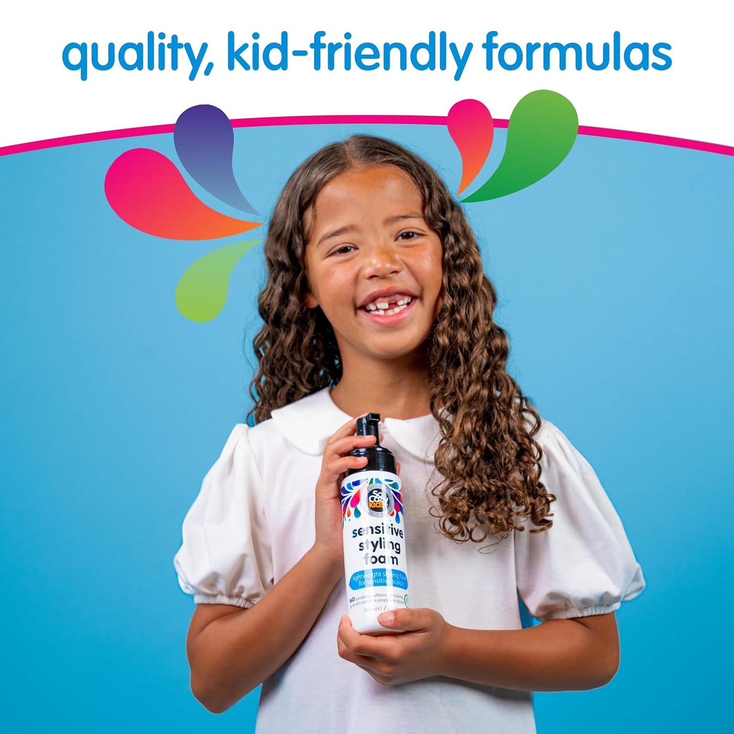 SoCozy Kids Sensitive Styling Foam - Gentle Hold Foam for Straight or Curly Hair - Rosemary Scent (6 fl oz)