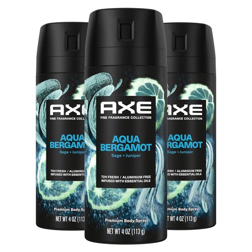 AXE Premium Deodorant Body Spray for Men - Aqua Bergamot | 72H Odor Protection, 4 oz (3 Count)