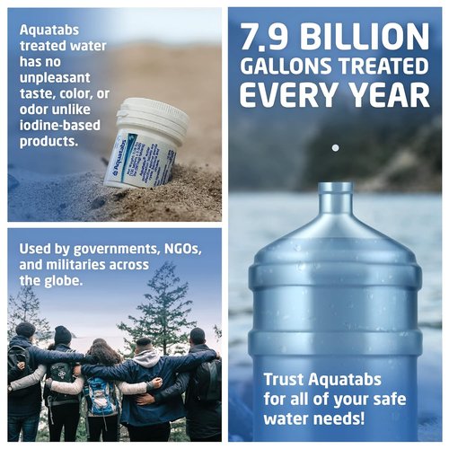 Aquatabs Water Purification Tablets - Easy-To-Use Water Filtration System | 100 Pack (397mg) for Camping & Emergencies