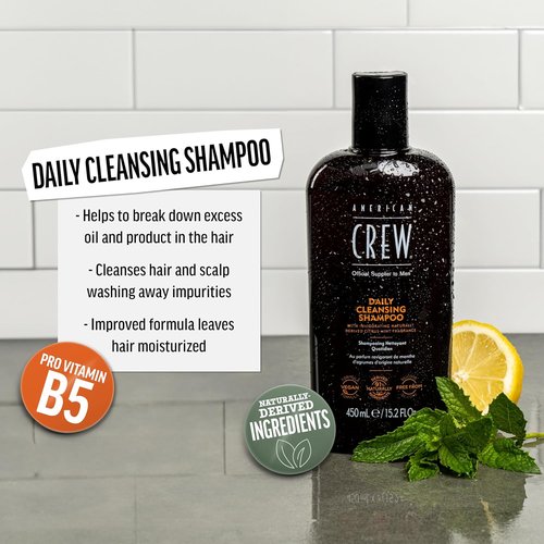 American Crew Shampoo - Daily Cleanser for Men | Naturally Derived Vegan Formula, Citrus Mint, 8.45 Fl Oz