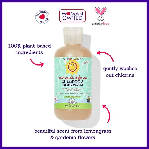 California Baby Swimmer’s Defense Baby Wash & Shampoo - Hydrating Chlorine Remover | 100% Plant-Based | 8.5 oz