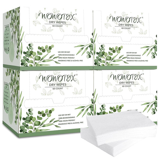 WOWOTEX Disposable Face Towels - Biodegradable Large Dry Wipes | Extra Thick & Soft for Sensitive Skin - 240 Count