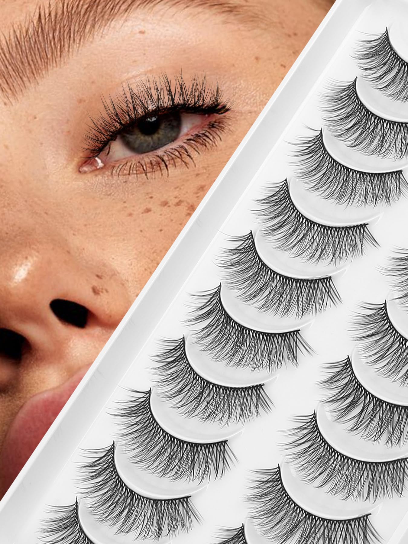 Natural Lashes Wispy False Eyelashes Short Lashes Soft Strip Lashes C Curl Eye Lashes Natural 10mm Short Eyelashes 10 Pair Eye Lashes Pack Siligli