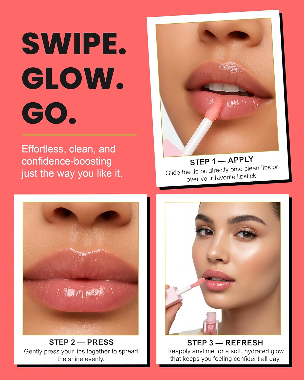 DivineDiva Lip Oil - Hydrating & Moisturizing High-Shine Gloss with Hyaluronic, Coconut & Argan Oils | Vegan Peach Empress