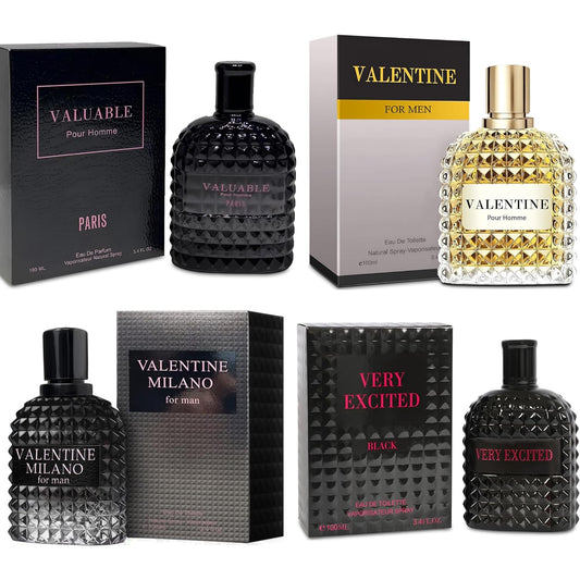 Valentine Men's Cologne Gift Set - 3 Luxury Eau de Toilettes | Vanilla Bourbon, Leather & Amber Fragrance | 3.4 Fl Oz Each