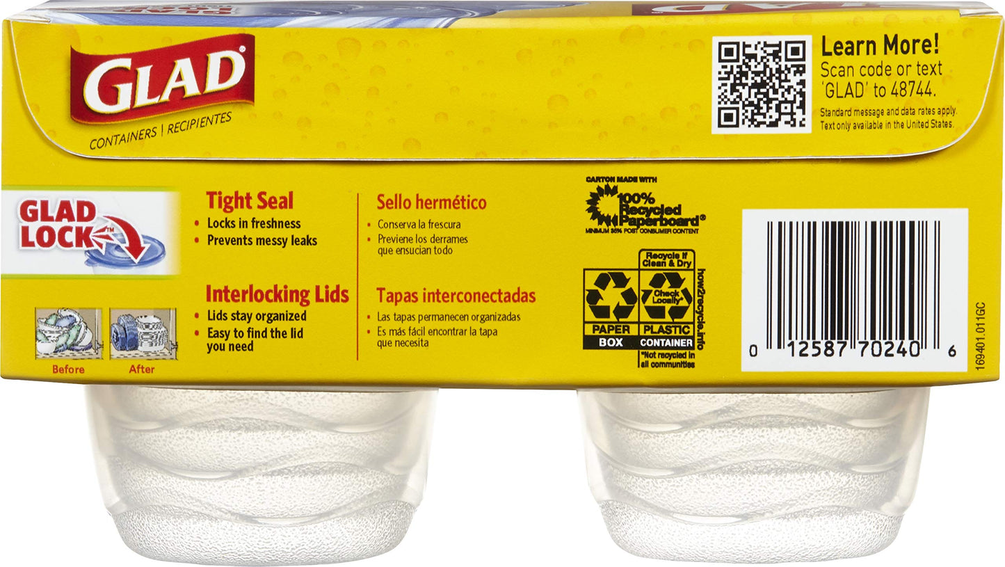 Glad GladWare To Go Snack Food Storage Containers - Medium Round - Meal Container Holds up to 24 Ounces of Food - Lock Tight Seal, 4 Count