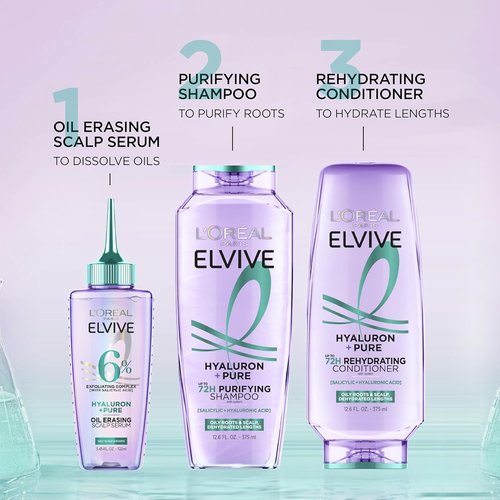 L'Oreal Paris Elvive Hyaluron + Pure Oil Scalp Serum - Salicylic Acid for Oily Hair, 3.45 Fl Oz