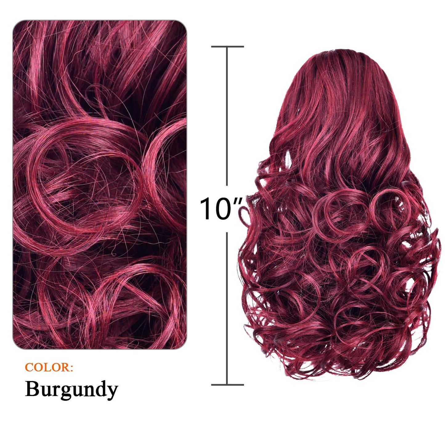 HSPCYGG Burgundy Ponytail Claw Clip Pony Tails Extension Wavy 10" 3.5 OZ Synthetic Like Real Hair Fake Hairpieces Women Yaki Fluffy¬ Tangled