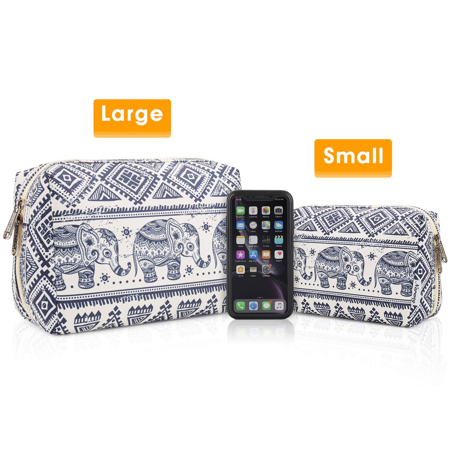 Narwey Cute Makeup Bag Travel Cosmetic Bag Organizer Toiletry Bag Make Up Bags with Compartments for Women Girls (Large, Elephant)