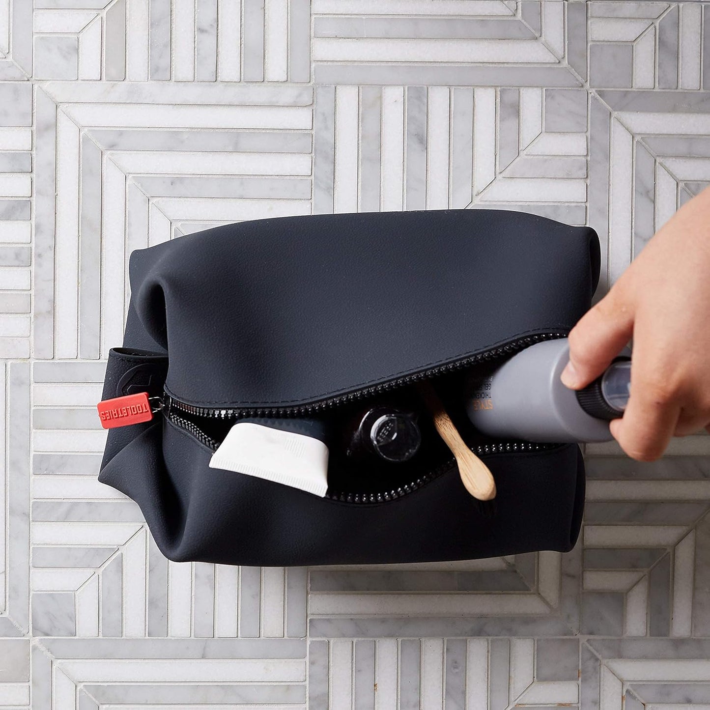 TOOLETRIES Koby Dopp Kit - Silicone Toiletry Organizer | Heavy-Duty, Leak-Resistant Travel Bag - 9" x 4.5" x 4.5" - Charcoal