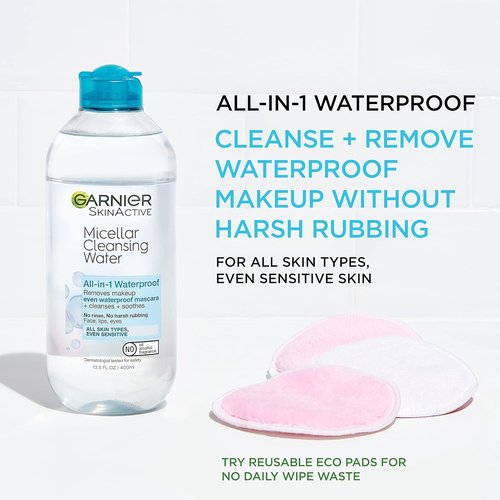 Garnier Micellar Water - Waterproof Makeup Remover & Hydrating Cleanser for Sensitive Skin | 13.5 Fl Oz (400mL), 2 Count