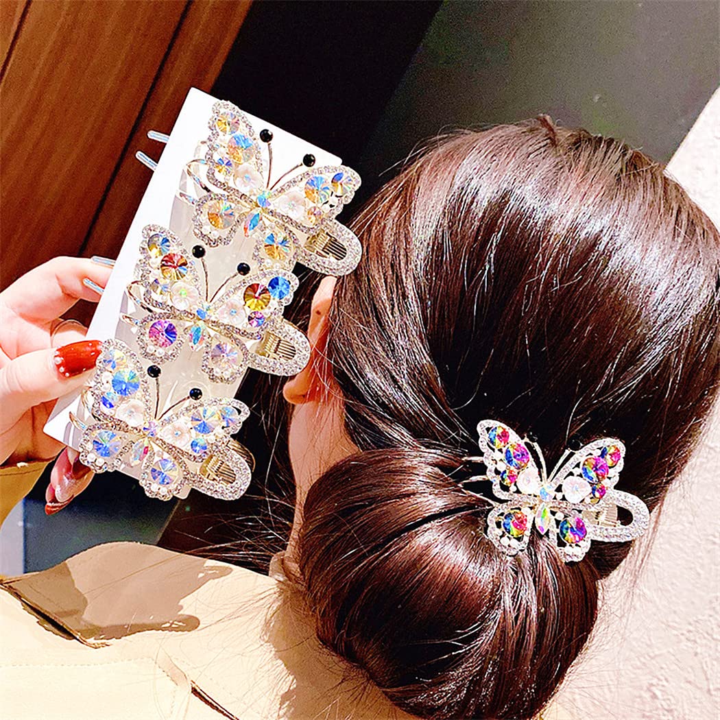 Rhinestone Pearl Butterfly Hair Clips, Sinide Sparkling Diamond Large Hair Jaw Clip Crystal Non Slip Hair Clamps Glitter Hair Comb Claw for Women Girls Thick Long Hair