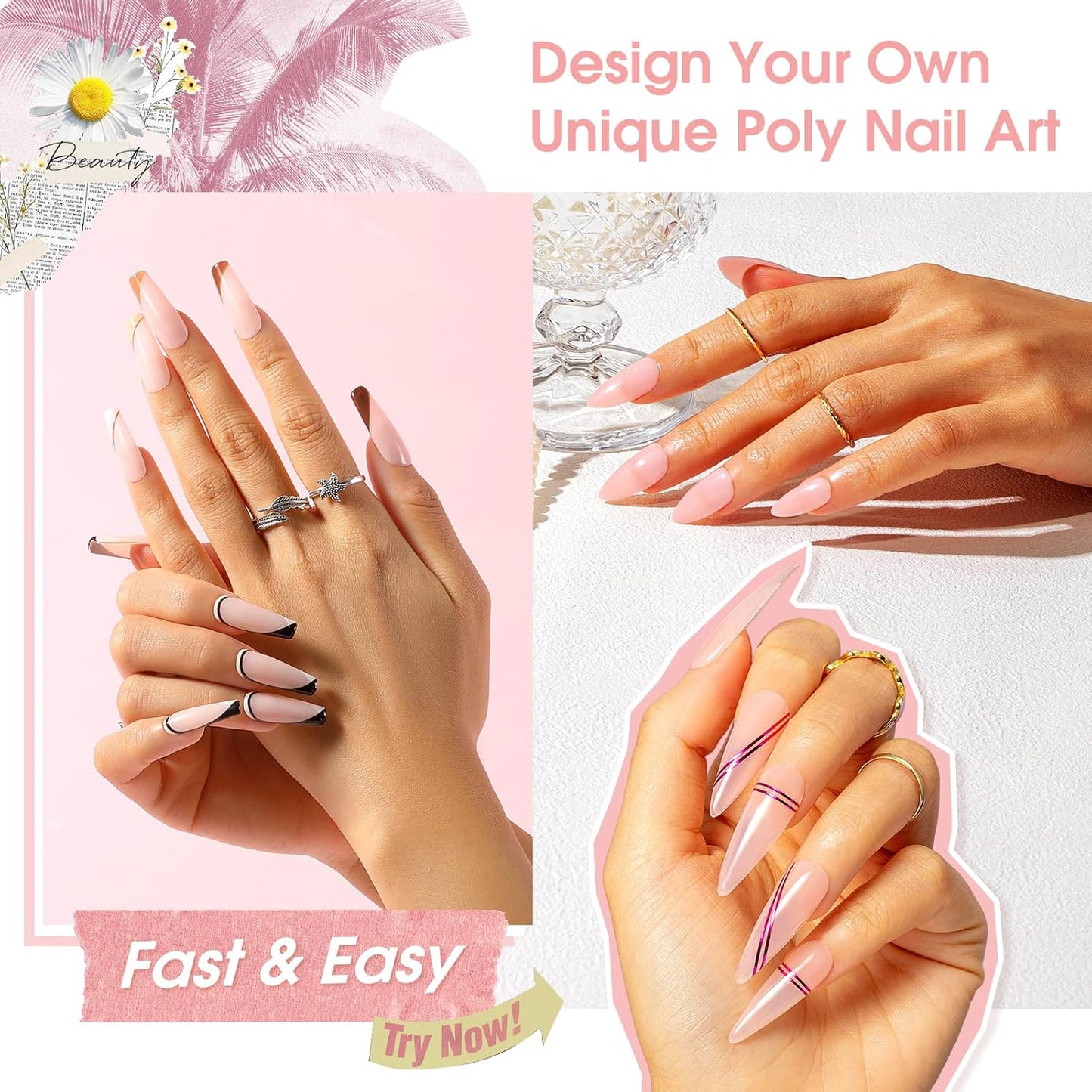 Nude Poly Extension Gel, ROSALIND 2.7 oz Light Nude Poly Nail Gel Builder for Nail Art Decoration, Thickening Extension Easy to DIY Use at Home Need UV Lamp