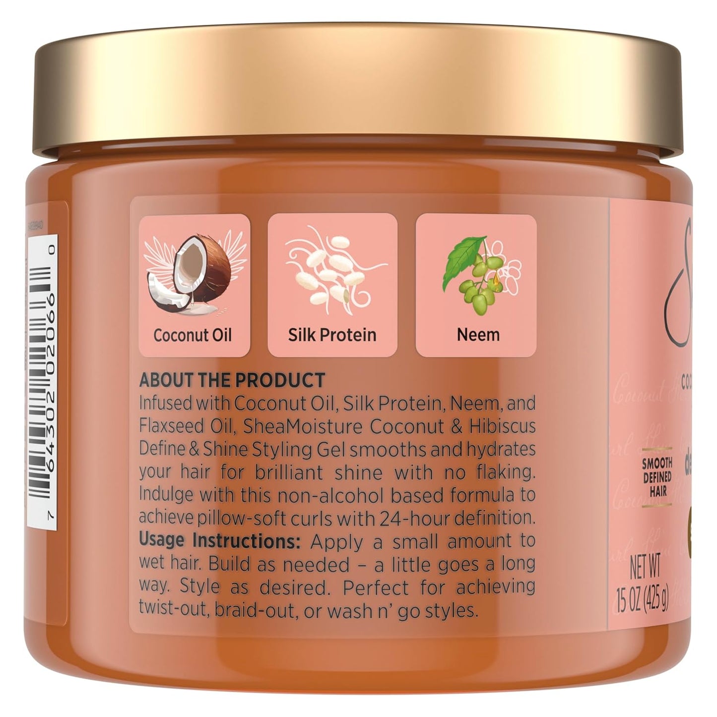 SheaMoisture Define & Shine Styling Gel - Hydrating Flaxseed & Coconut Formula | 15 oz Paraben-Free Frizz Control