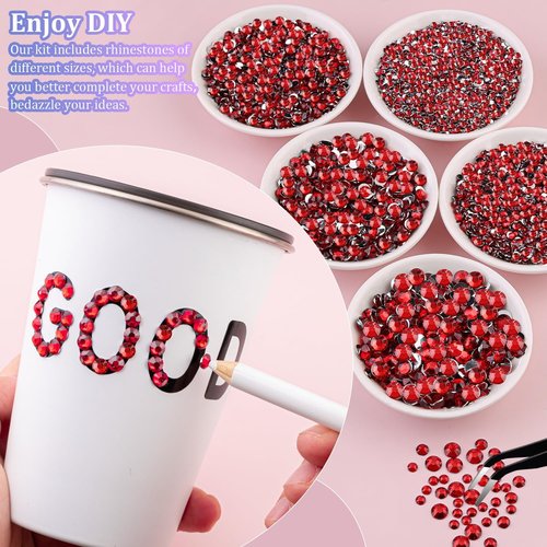 Resin Rhinestones for Crafting with 3Pcs 10ml B7000 Jewelry Glue, 2 Boxes Red Flatback Gems Crystals Diamond for Bedazzling Crafts DIY Nail Art Makeup,Gems for Clothing Tumblers Shoes