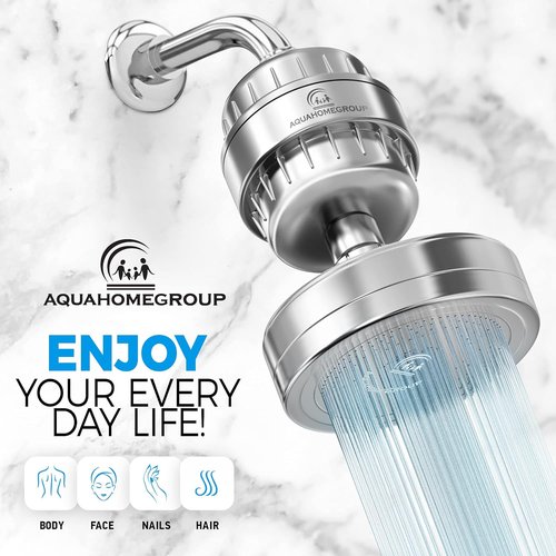 AquaHomeGroup - Chrome Filtered Shower Head with 2 Replacement Cartridges | Enhance Water Quality