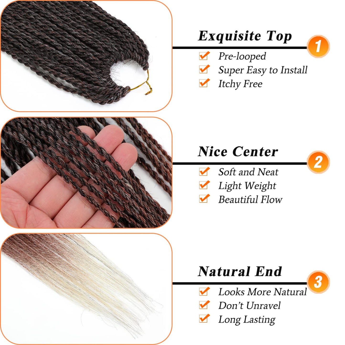 NAYOO Small Crochet Hair Senegalese Twist 18 Inch 8 Packs Ombre Braids Crochet Hair Pre-Looped, 35 Strands/Pack Crochet Twist Hot Water Setting, Ombre Crochet Hair for Black Women(18 Inch, 1B/350/613)