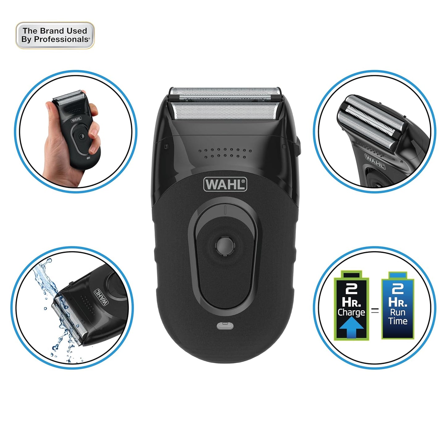 Wahl Compact Rechargeable Lithium Ion Shaver Kit - Hygienic Rinseable Foils & Dual Flexible Foils
