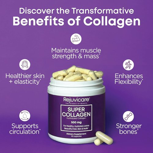 Rejuvicare Super Collagen - Hydrolyzed Collagen Peptides for Hair, Skin & Nails | 180 Capsules, 2 Pack