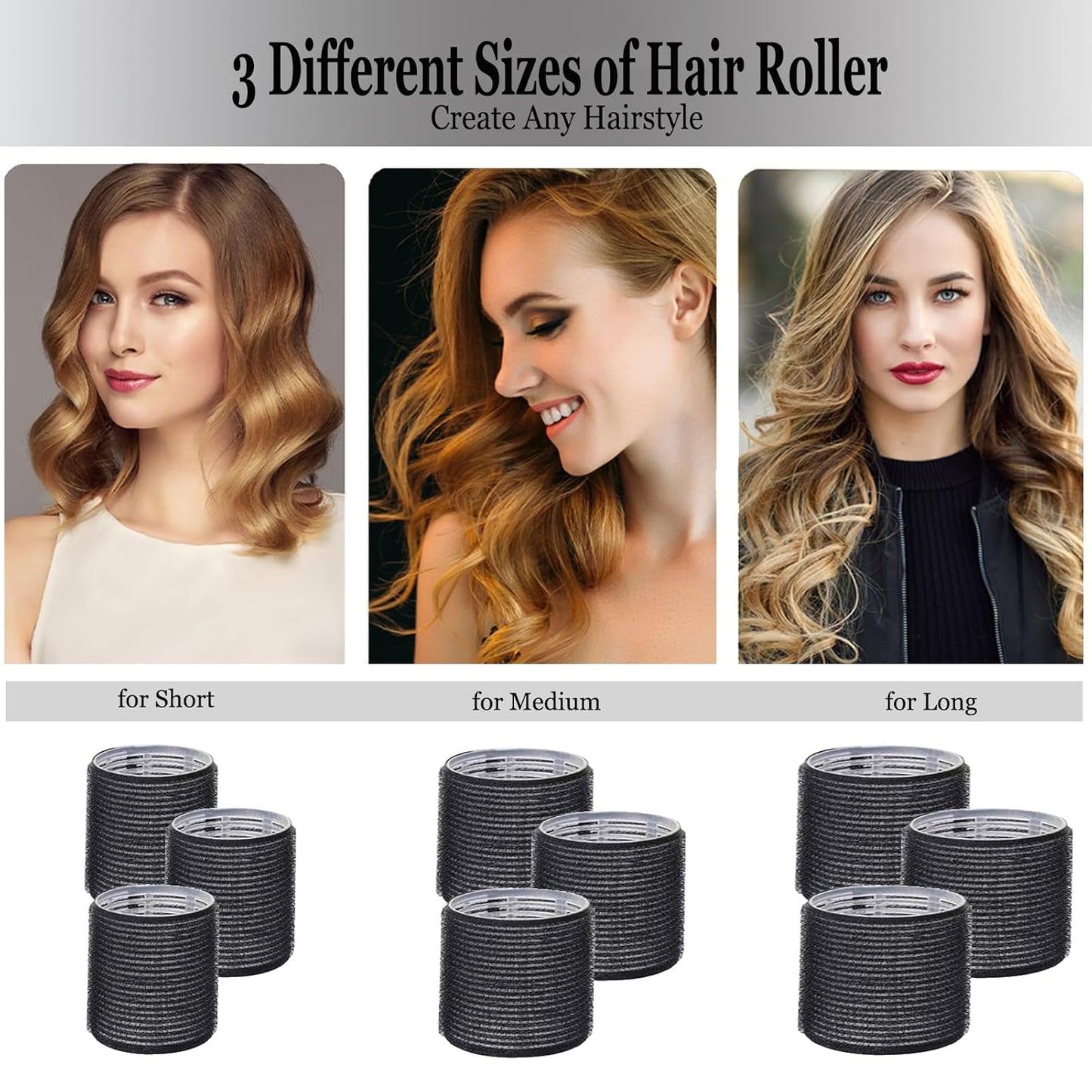Skiennix Hair Roller Set - Velcro Self-Grip Curlers for DIY Styles | 18-Piece Jumbo, Large & Medium with Makeup Case, Clips & Comb