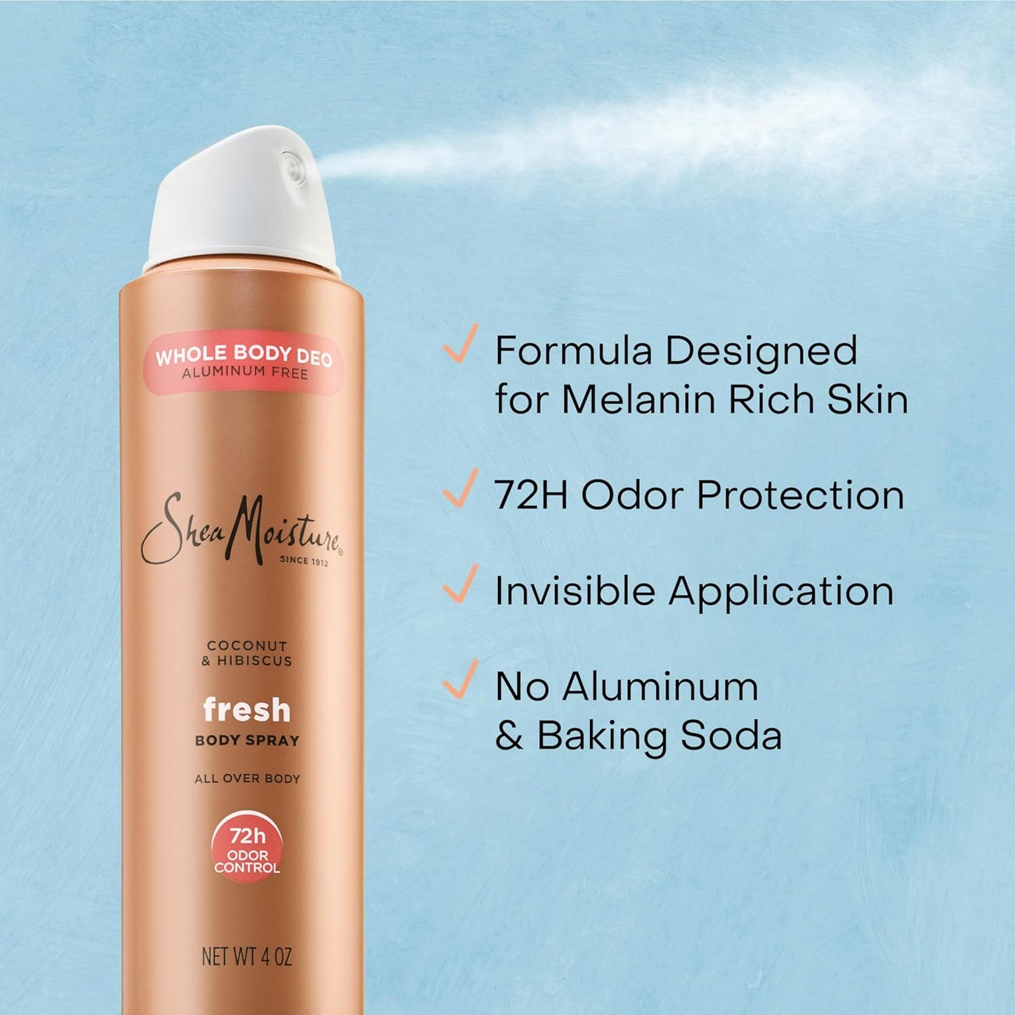 SheaMoisture Whole Body Deodorant Spray - Fresh 72H Odor Control, Aluminum-Free, 4 oz