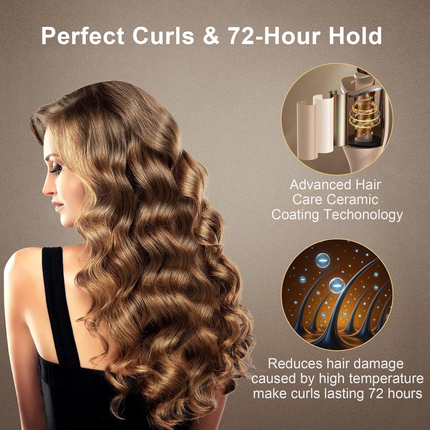 Skiennix Automatic Hair Curling Iron - Portable Rotating Design with LCD Display & 4 Heat Settings | Lightweight & Fast Heating for Travel