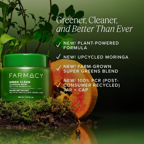 Farmacy Green Clean Makeup Remover Balm - Waterproof Oil Cleanser for Face | Hydrates & Softens Skin (100ml)